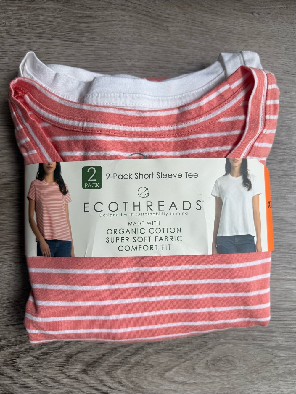 EcoThreads Organic Cotton Pink White Stripe Tee XXL Short Sleeve Casual Top
